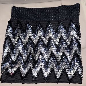 Black and Silver Sequin Zigzag Skirt